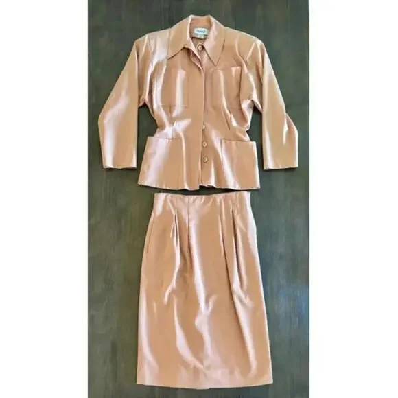 Vintage TAHARI Light Peach 100% Wool Skirt Suit – Size 6 - Picture 2 of 11